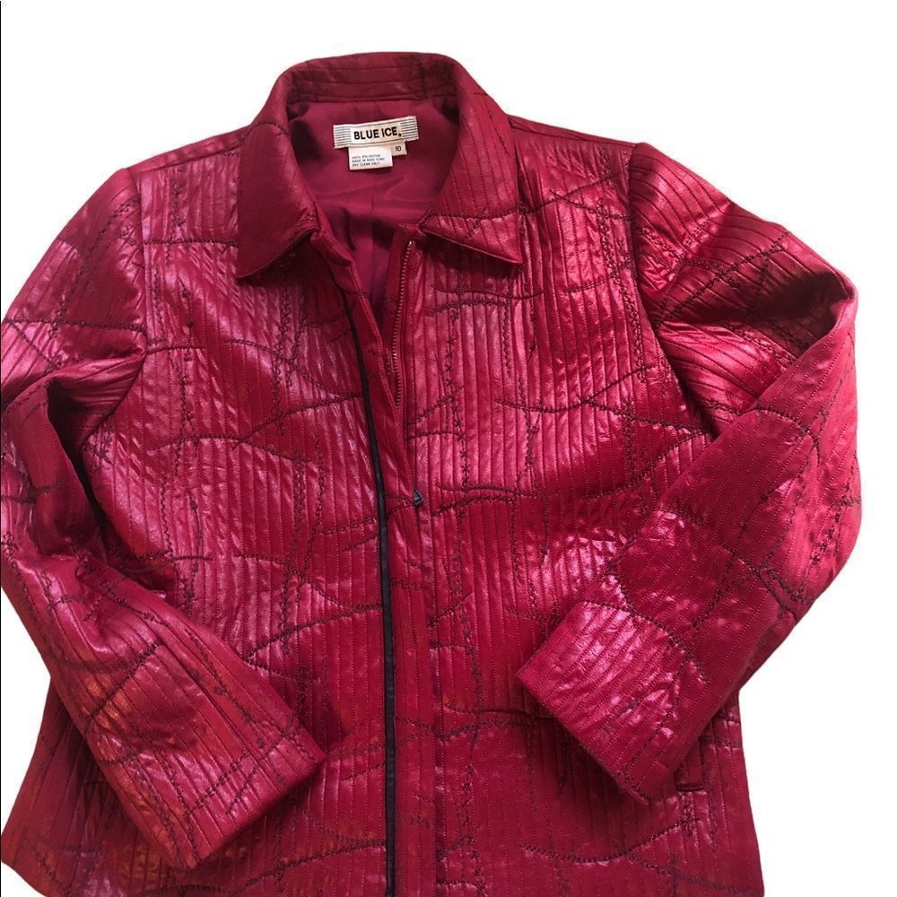 Blue Ice Red Quilted Jacket Sz 10 - Picture 7 of 7